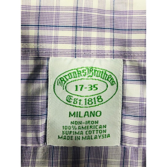 BROOKS BROTHERS Shirt Milano Men's 17-35 Purple Plaid Long Sleeve Button Up 1818 - Picture 13 of 16